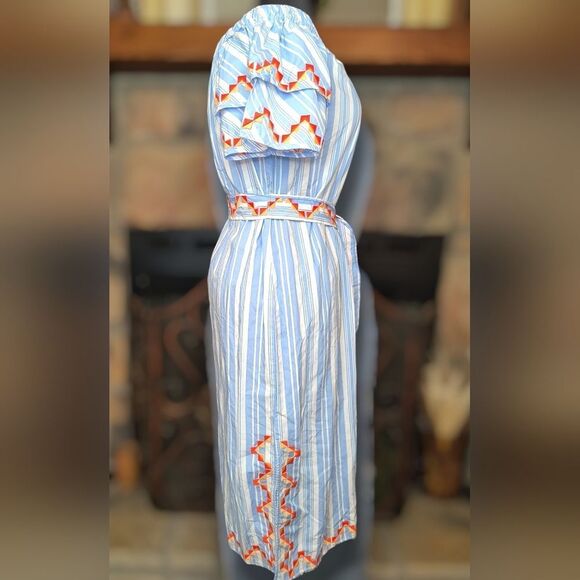 *SOLD* Marie Oliver Darcy Off Shoulder Tie Waist Side Split Stripe Dress XS - Picture 4 of 16